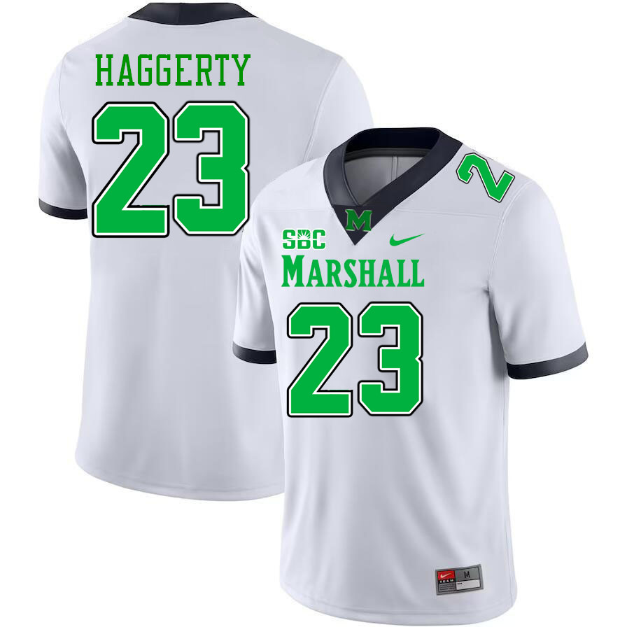 Men #23 Justin Haggerty Marshall Thundering Herd SBC Conference College Football Jerseys Stitched-Wh